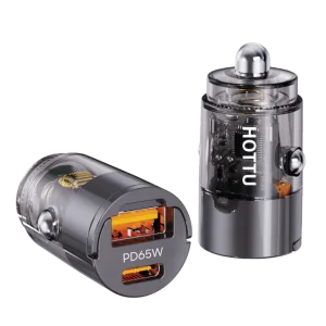 HOTTU CC26 65W PD + QC3.0 Fast Car Charger – Dual Port Metal Car Adapter for Rapid Charging