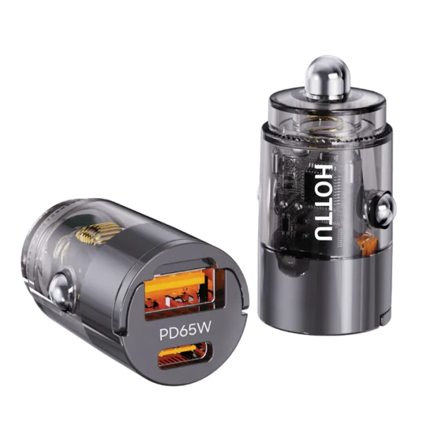 HOTTU CC26 65W PD + QC3.0 Fast Car Charger – Dual Port Metal Car Adapter for Rapid Charging